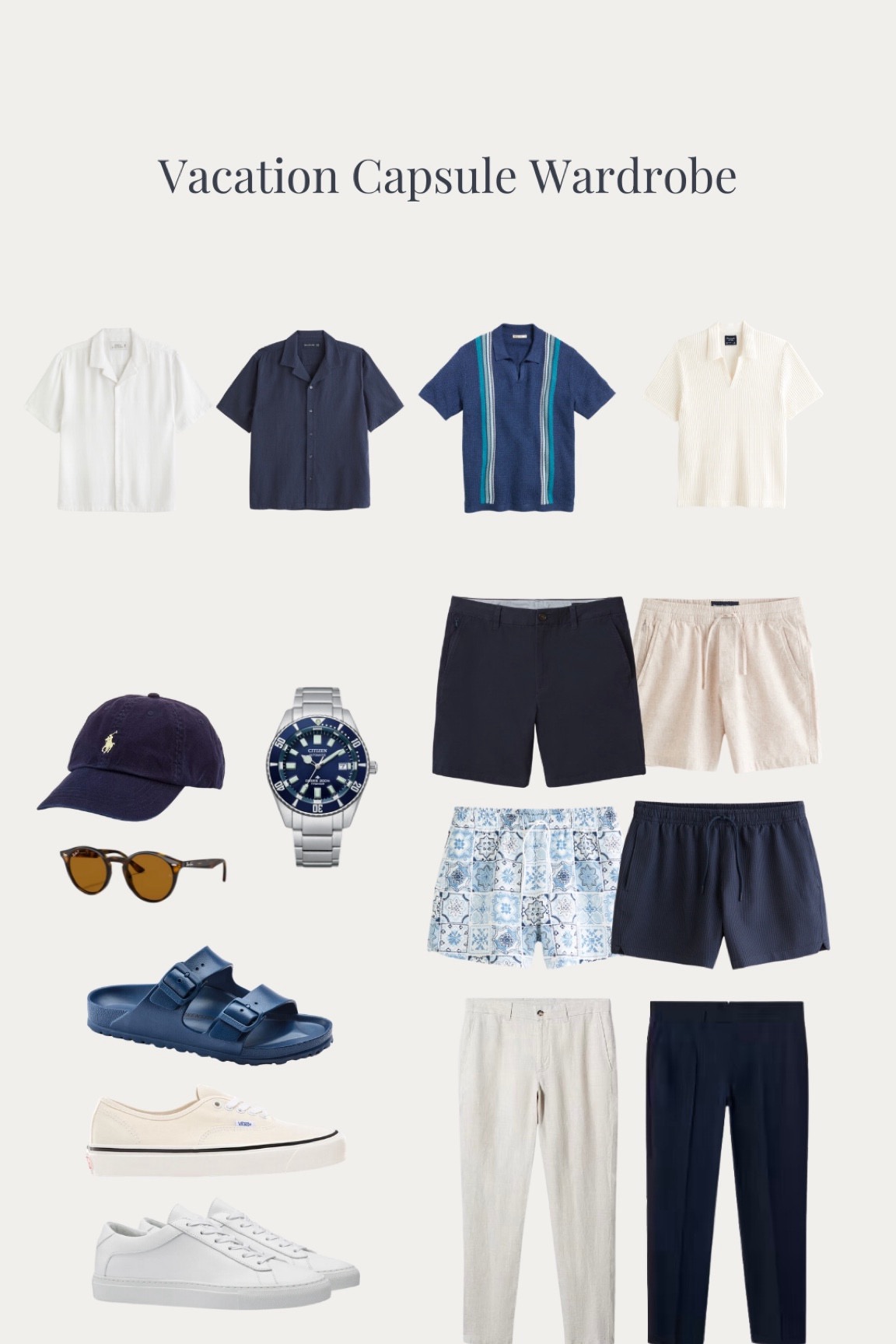 Men's Vacation Capsule Wardrobe for Warm Weather Tropical