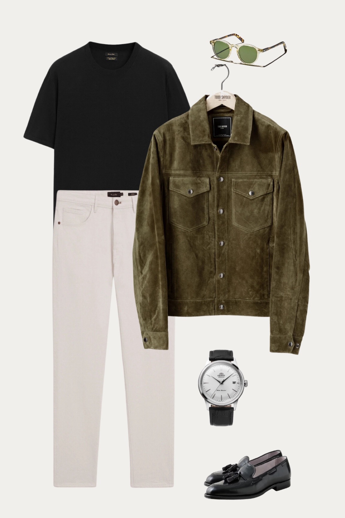 Men's Easy outfit Formula for Spring - Black Loafer and Suede Jacket