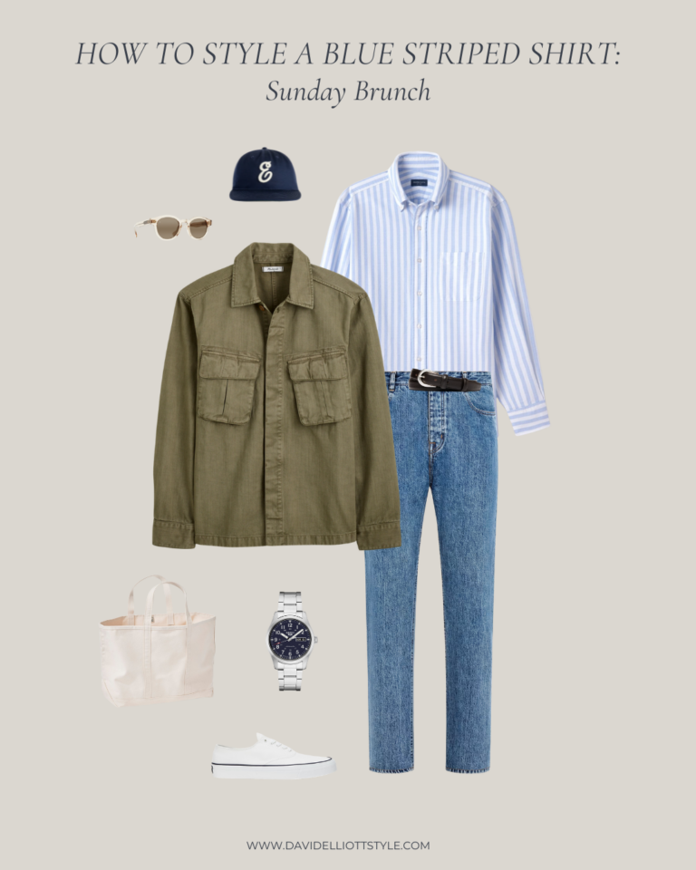 Striped Shirting Easy Tuxedo Shirt in Blue Multi